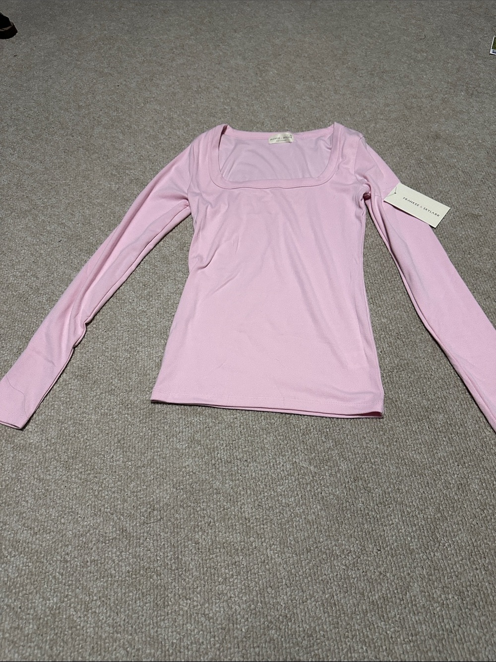 Square-Neck Long Sleeve Top - Pink